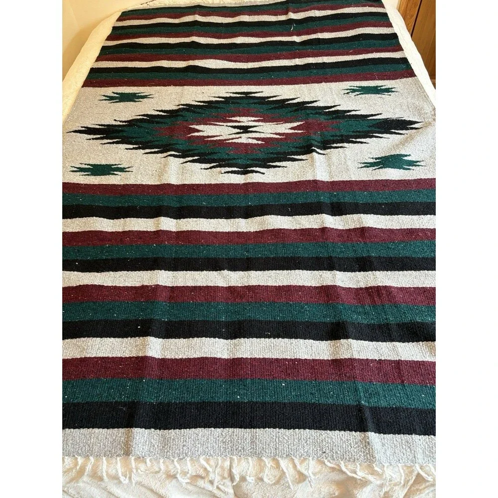 Vintage Southwestern Tribal Serape Blanket Throw Colorful Large 80x47” NEW